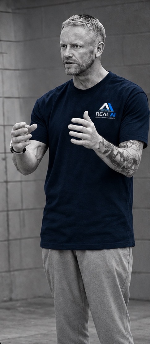 Brooks Morgan wearing a Real AI polo
